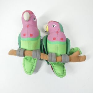 Plush Parrots Cockatoo Birds on Branch - Angelitos El Salvador 1985 Vintage